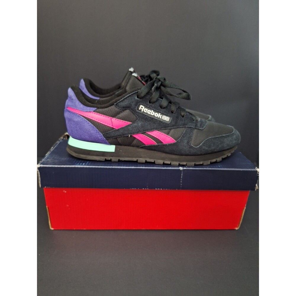 Size 10 - Reebok Classic Leather Black Proud Pink Bold Purple Women's